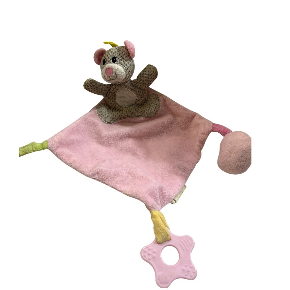 Cudlie Baby Mouse Security Blanket Pink‎ Plush Lovey Teether Rattle Toy 7x7